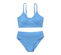 Girl's 2 Piece Swimsuit Solid Spaghetti Ribbed Bikini Sets Crop Top Brazilian High Waisted Beach Bathing Suit Swimwear for Teen Kids 8 9 10 11 12 13 14 Years Royal Blue
