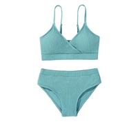 Girl's 2 Piece Swimsuit Solid Spaghetti Ribbed Bikini Sets Crop Top Brazilian High Waisted Beach Bathing Suit Swimwear for Teen Kids 8 9 10 11 12 13 14 Years Green