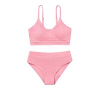 Girl's 2 Piece Swimsuit Solid Spaghetti Ribbed Bikini Sets Crop Top Brazilian High Waisted Beach Bathing Suit Swimwear for Teen Kids 8 9 10 11 12 13 14 Years Pink