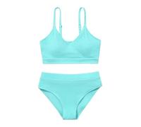 Girl's 2 Piece Swimsuit Solid Spaghetti Ribbed Bikini Sets Crop Top Brazilian High Waisted Beach Bathing Suit Swimwear for Teen Kids 8 9 10 11 12 13 14 Years Blue Green