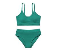 Girl's 2 Piece Swimsuit Solid Spaghetti Ribbed Bikini Sets Crop Top Brazilian High Waisted Beach Bathing Suit Swimwear for Teen Kids 8 9 10 11 12 13 14 Years