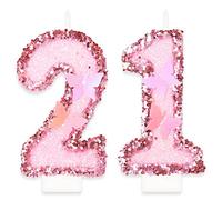 Girls 21st Birthday Candles,Number 21 Candle,Happy Birthday Candle,Pink Handmade Sequin Glitter Butterfly Candles Cake Topper Decoration for Girls Birthday Party Wedding Anniversary Celebration