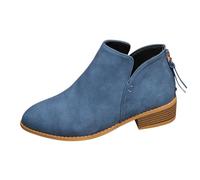 Girls 29 Winter European and American Foreign Trade, Pointed Zipper Back Short Boots, Large Leather Boots for Women, Solid Colour, Slimming Women With Heel Black 39, blue, 7 UK
