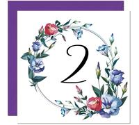 Girls 2nd Birthday Card with Floral Design - Ladies Floral bday Birthday Card for 2 Year old Girl Kids Daughter two, second Granddaughter Sister Niece cousin