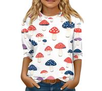 Girls’ 3/4 Sleeve Graphic T-Shirt, Cute Printed Casual Top with Fun Patterns, Soft Crew Neck Pullover Tee for Girls Age 4-11 Red