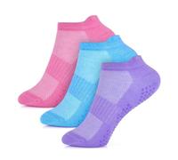 Girls 3/6 Pairs Non-Slip Cotton Trainer Grip Socks | Kids Grip Socks with Arch & Heel Tab Support | Soft Breathable & Lightweight | Athletic, PE, Exercise, School, Trampoline Socks Kids | 1-12 Years
