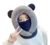Girls 3 in 1 Hat Warm Mask Scarf Set Boys Kids Fleece Balaclava Ski Hat Neckwarmer Mask Adjustable Windproof Hood Winter Thermal Neck Snood for Children Age 3-8 (Deep Blue)
