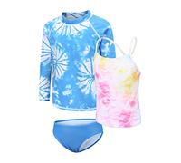 Girls 3 Piece Swimming Costume Kids Swim Top Girls Swimsuit Set Long Sleeve Rash Guard Set Girls Tankini Age 10/9-10 Years