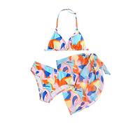 Girls 3 Piece Swimsuits Tankini Set Children Girls Bikini Set Sling Solid Color & Sunflowers Prints Bikini Tops Sunflowers Prints Briefs Swimwear 3 Piece Set Bikini Swimsuits (zF-Orange, 10-12 Years)