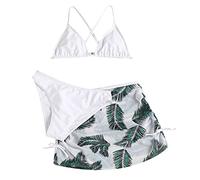 Girls 3 Piece Swimsuits Tankini Set Children Girls Bikini Set Sling Solid Color & Sunflowers Prints Bikini Tops Sunflowers Prints Briefs Swimwear 3 Piece Set Bikini Swimsuits (zA-White, 12-14 Years)