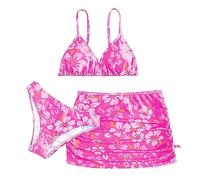 Girls 3 Piece Swimsuits Tankini Set Children Girls Bikini Set Sling Solid Color & Sunflowers Prints Bikini Tops Sunflowers Prints Briefs Swimwear 3 Piece Set Bikini (zC-Hot Pink, 10-12 Years)