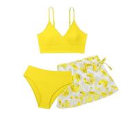 Girls 3 Piece Tankini Swimsuits Children Girls' Bikini Bathing Suits Floral Print Bikini Set with Skirt Cover Up Swimwear Swimsuit Beach Swimming Shorts for Teen Junior Girl