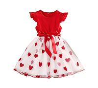 Girls 3 to 7 Years Old Party Dress Heart Print Sleeveless Lace Mesh Dress Girls Size 8 Dress Dresses for A Dance for School Kids