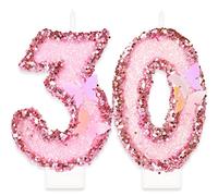 Girls 30th Birthday Candles,Number 30 Candle,Happy Birthday Candle,Pink Handmade Sequin Glitter Butterfly Candles Cake Topper Decoration for Girls Women Birthday Party Wedding Anniversary Celebration