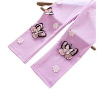 Girls 3D Butterfly Embroidered Leggings, Soft Stretch Trousers with Elastic Waist, Cute Floral Casual Pants for Girls 3-11 Years, Comfortable Everyday Bottoms or Pyjama Pants Light Purple