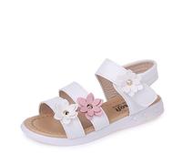 Girls 3D Flower Sandals Summer Open Toe Summer Kids Flat Sandals Soft Sole Non Slip Toddler Rubber Shoes Double Straps Casual Breathable Outdoor (White, 4.5-5 Years)