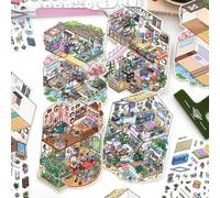 Girls 3D Miniature Scene Stickers,4 Sets DIY House Stickers Cute 3D Cartoon Sticker Scenes for Adult Kids Relief Stress Pass The Time