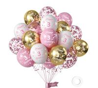 Girls 3rd Birthday Pack - 16Pc 12inch Pink, White, Gold Latex Balloons, Numbers Decorations for Anniversary Party Supplies