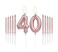 Girls 40th Birthday Decorations - Number 40 Rose Gold Long Candles, Cake Topper for Women's 40th Birthday & Wedding Anniversary Celebrations