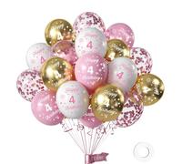 Girls 4th Birthday Balloons Pack - 16Pc, 12inch Pink and White Gold Happy 4th Birthday Printed Latex Party Decorations, Numbers for Girls Anniversary Party Supplies