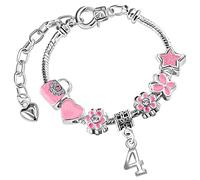 Girls 4th Birthday Sparkly Pink Handbags and Butterflies Silver Plated Adjustable Charm Bracelet with Gift Box 4th Birthday Gifts for Girls Age 4 Birthday Jewellery for Girls Kids Jewelry