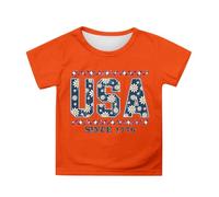 Girls 4th of July Tshirt Short Sleeve Top Patriotic Independence Day Tee with Flag Print Casual Comfortable Blouse for Toddler Kids 3-13 Years (Orange-f, 3-4 Years)