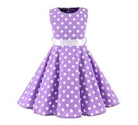 Girls 50s Vintage Polka Dot Flower Swing Rockabilly Prom Party Dress Kids Sleeveless Retro Audrey Hepburn Communion Birthday Wedding Formal Cocktail Dance Evening Short Gown Purple 7-8 Years