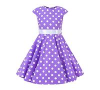 Girls 50s Vintage Polka Dot Flower Swing Rockabilly Prom Party Dress Kids Sleeveless Retro Audrey Hepburn Communion Birthday Wedding Formal Cocktail Dance Evening Short Gown Purple Polka 9-10 Years