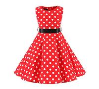 Girls 50s Vintage Polka Dot Flower Swing Rockabilly Prom Party Dress Kids Sleeveless Retro Audrey Hepburn Communion Birthday Wedding Formal Cocktail Dance Evening Short Gown Red 9-10 Years