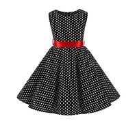 Girls 50s Vintage Polka Dot Flower Swing Rockabilly Prom Party Dress Kids Sleeveless Retro Audrey Hepburn Communion Birthday Wedding Formal Cocktail Dance Evening Short Gown Black+Red 11-12 Years