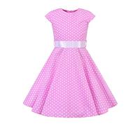 Girls 50s Vintage Polka Dot Flower Swing Rockabilly Prom Party Dress Kids Sleeveless Retro Audrey Hepburn Communion Birthday Wedding Formal Cocktail Dance Evening Short Gown Pink Polka 11-12 Years