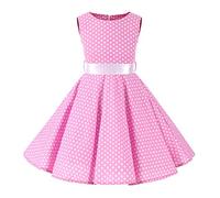 Girls 50s Vintage Polka Dot Flower Swing Rockabilly Prom Party Dress Kids Sleeveless Retro Audrey Hepburn Communion Birthday Wedding Formal Cocktail Dance Evening Short Gown Pink 4-5 Years