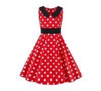 Girls 50s Vintage Polka Dot Flower Swing Rockabilly Prom Party Dress Sleeveless Retro Audrey Hepburn Prom Birthday Party Wedding Formal Cocktail Dance Evening Gown for Occasion Red