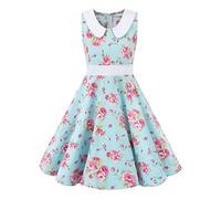 Girls 50s Vintage Polka Dot Flower Swing Rockabilly Prom Party Dress Sleeveless Retro Audrey Hepburn Prom Birthday Party Wedding Formal Cocktail Dance Evening Gown for Occasion