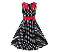 Girls 50s Vintage Polka Dot Flower Swing Rockabilly Prom Party Dress Sleeveless Retro Audrey Hepburn Prom Birthday Party Wedding Formal Cocktail Dance Evening Gown for Occasion Black