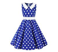 Girls 50s Vintage Polka Dot Flower Swing Rockabilly Prom Party Dress Sleeveless Retro Audrey Hepburn Prom Birthday Party Wedding Formal Cocktail Dance Evening Gown for Occasion Royal Blue 5-6X