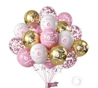 Girls 6th Birthday Balloons Pack of 16Pc,12inch Pink and White Gold Happy 6th Birthday Balloons Printed Latex Party Balloons,Numbers Balloons Decorations for Girls 6 Anniversary Birthday Party Supplie