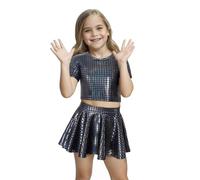 Girls 70s80s Disco Costume,Halloween Kids Metallic Skirt Shiny Sparkle Party Costume, Pop King Dance Star Black Sequin Disco Outfit, MJ Dance Fancy Dress