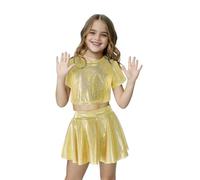 Girls 70s80s Disco Costume,Halloween Kids Metallic Skirt Shiny Sparkle Party Costume, Yellow Pop King Dance superstar MJ Sequin Disco Outfit Fancy Dress