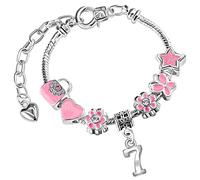 Girls 7th Birthday Sparkly Pink Handbags and Butterflies Silver Plated Adjustable Charm Bracelet with Gift Box 7th Birthday Gifts for Girls Age 7 Birthday Jewellery for Girls Kids Jewelry