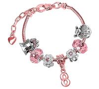 Girls 8th Birthday Sparkly Pink Crystal and Rose Gold Plated Adjustable Celebration Charm Bracelet with Gift Box 8th Birthday Presents 8th Birthday Gifts for Girls Age 8 Girls Gifts