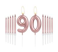 Girls 90th Birthday Candles Decorations, Number 90 Candle With Rose Gold Long Candles, Birthday Cake Topper for Women, Party and Wedding Anniversary Celebrations
