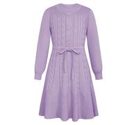 Girls A-Line Sweater Dress - Long Sleeve, Crew Neck, Casual, Autumn Winter, Christmas, 8-10 Years/Lila-8