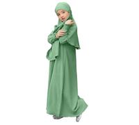 Girls Abaya Muslim Prayer Dresses Plain Baby Girls Abaya Dress Eid Maxi Dresses Kids Crewneck Long Sleeve Ramadan Prayer Abaya for Kids Muslim Girls Dress (Mint Green, 7-8 Years)