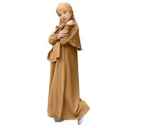 Girls Abaya Muslim Prayer Dresses Plain Baby Girls Abaya Dress Eid Maxi Dresses Kids Crewneck Long Sleeve Ramadan Prayer Abaya for Kids Muslim Girls Dress (Khaki, 7-8 Years)
