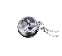 Girls accessories 925 Sterling Silver For Women And Men, Universe Space Planet Necklaces Two-sided Glass Pendant, Saturn Gold, Solar System Necklace, Earth