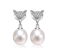 Girls accessories fashion little fox water drop freshwater pearl 925 earrings wedding jewelry Birthday Gift