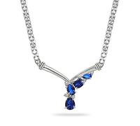 Girls accessories Sterling Silver Genuine or Simulated Gemstone & White Topaz Mesh Chain Statement Cocktail V Drop Necklace Birthday Gift