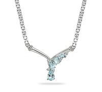 Girls accessories Sterling Silver Genuine or Simulated Gemstone & White Topaz Mesh Chain Statement Cocktail V Drop Necklace Birthday Gift