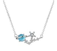 Girls accessories sterling silver small fresh blue fantasy planet necklace universe aurora sweet-T08 Birthday Gift